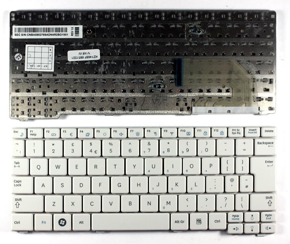 Keyboards4Laptops UK Layout White Laptop Keyboard Compatible with Samsung NB30, Samsung NC10 Plus, Samsung NP-N148, Samsung NP-N150, Samsung NP-N158