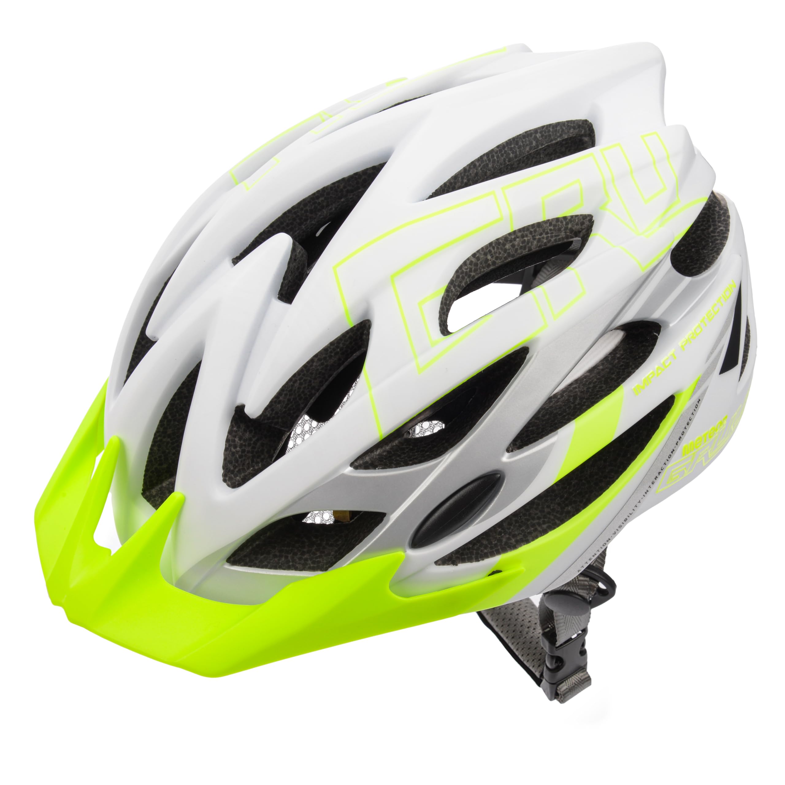 Meteor GRUVER Cycle Helmet – Lightweight Adjustable Helmet for Men, Women, Kids – MTB, Bike, Skateboard, Scooter & Hoverboard – Detachable Visor - M (55-58 cm, 21.6-22.8 inch) - White/Green
