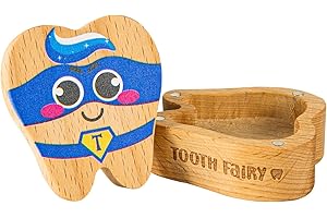 XIHIRCD Tooth Fairy Box, Wooden Tooth Keepsake Box Magnetic Tooth Holder Cute First Tooth Storage Box Tooth Shape Birthday Souvenir Gift for Lost Teeth (Blue Eye mask)