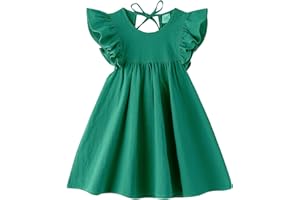 LYXIOF Toddler Baby Girl Cotton Linen Dress Ruffle Sleeve Halter Sleeveless Kids Casual Dresses