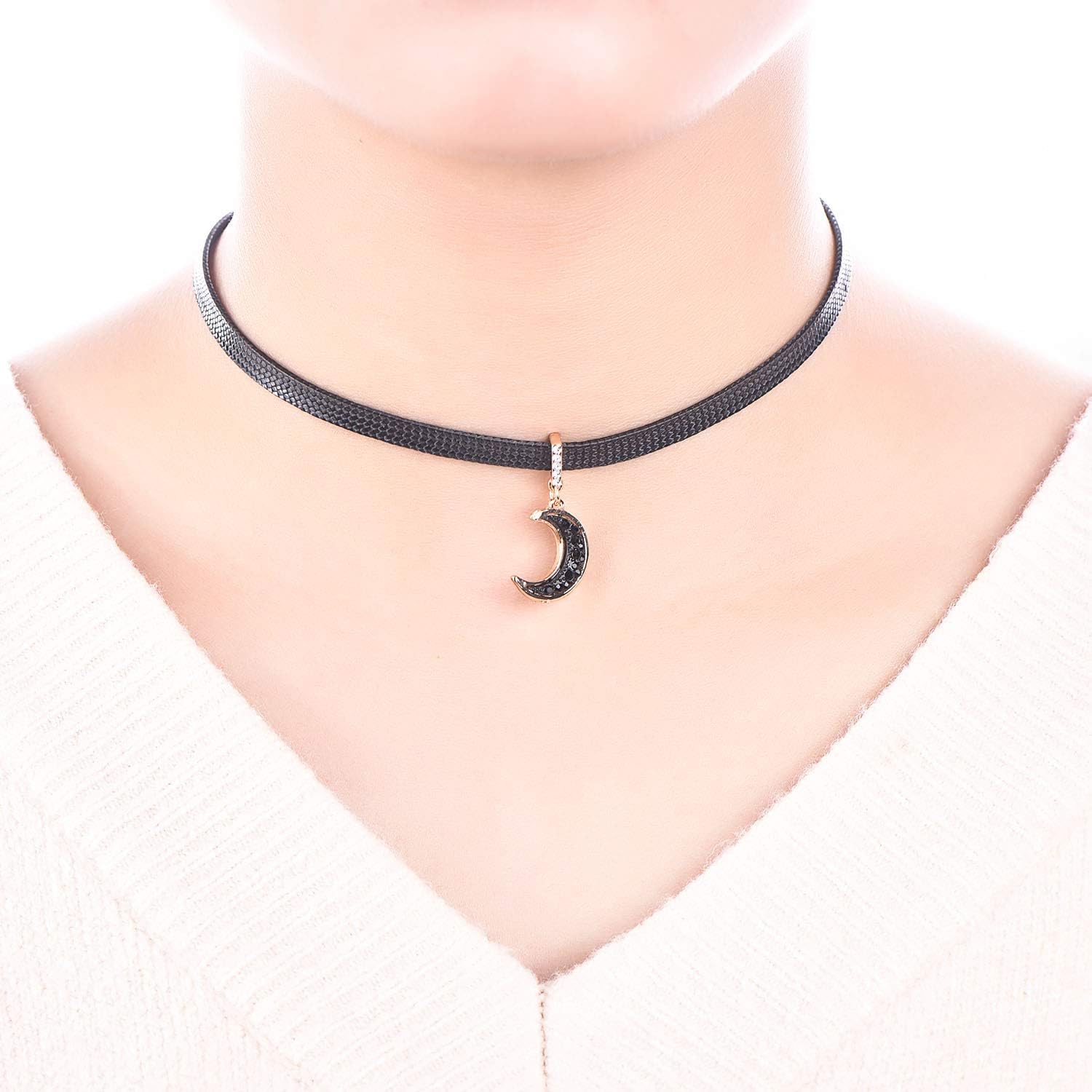 FJ leather Moon Choker Necklace for Women: Clothing