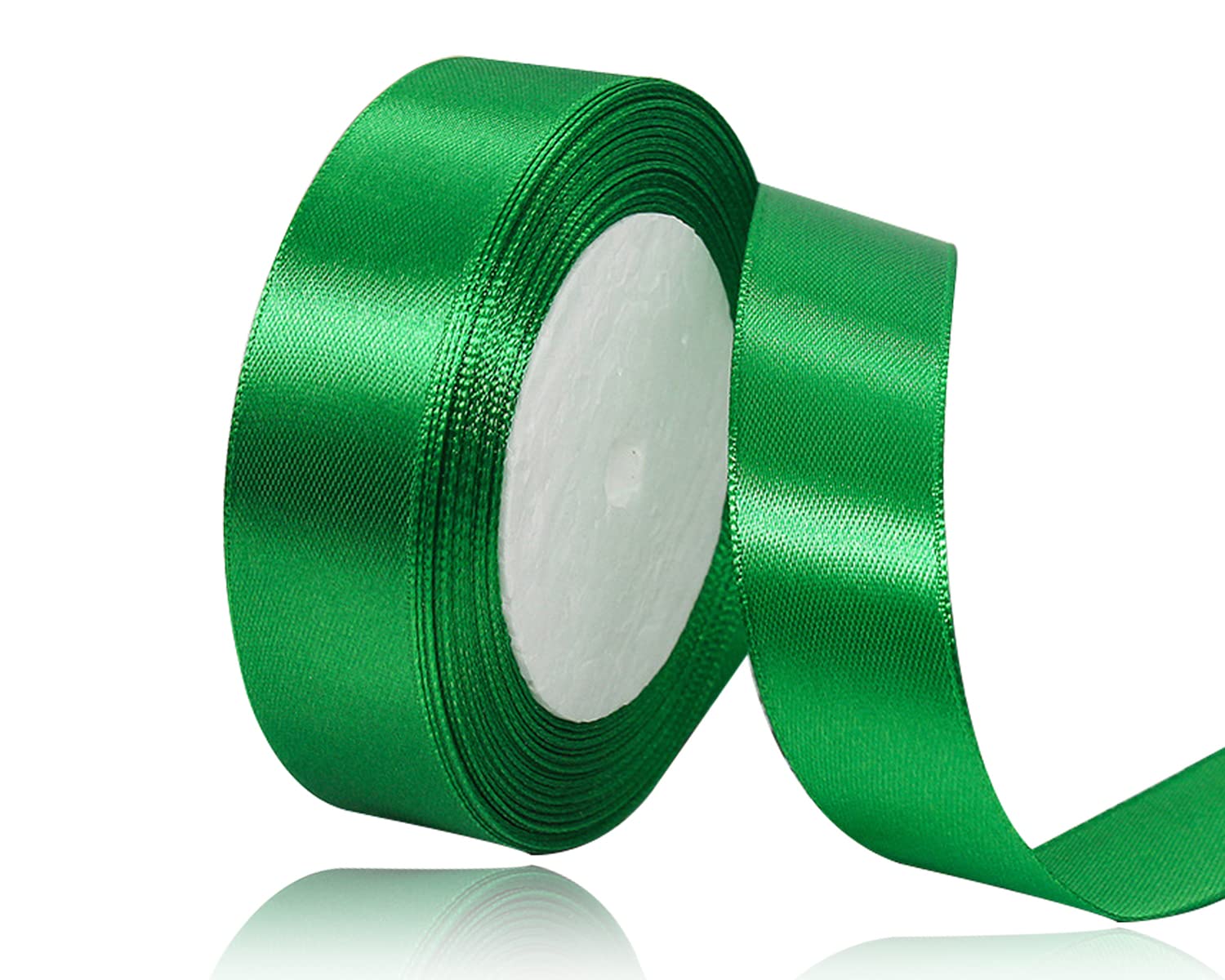 Green Satin Ribbon 25mm x 22 Meters, Solid Colour Fabric Ribbon for Gift Wrapping, Crafting, Balloon, Sewing Project, Hair Bows, Bridal Bouquet, Wedding Favours Decoration