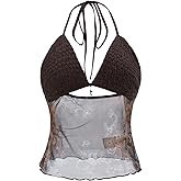 winkbay Women's Summer Paisley Print Halter Top Boho Tie Back Deep V Neck Rave Tops Beach Vacation Clothes