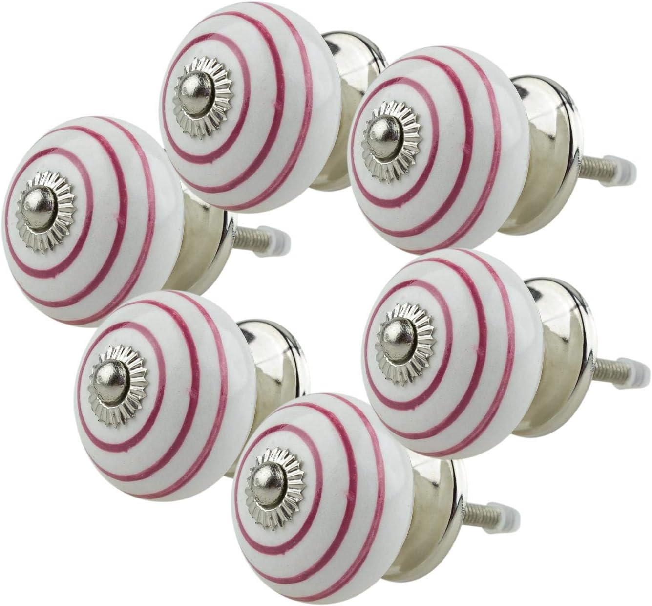 FBSHOP Vintage Keramik Möbelknöpfe Chrysantheme - 10er Set Rosa