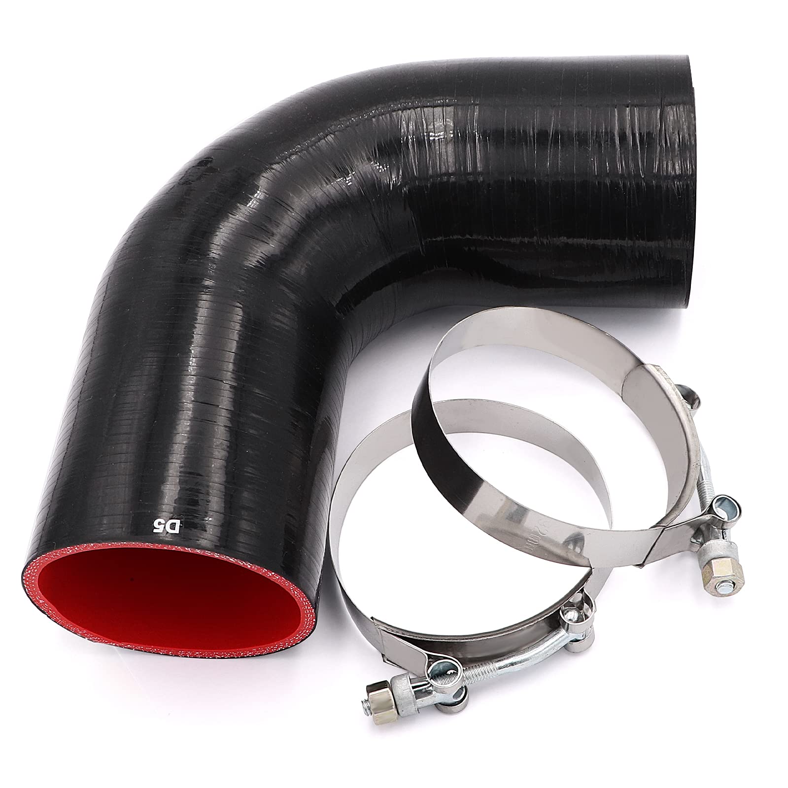 Photo 1 of 90 Degree 4-Ply Elbow Coupler Silicone Hose 3 inch(76mm) with T-Bolt Clamps for Turbo Intake Intercooler Pipe Length 102mm Thickness 5mm