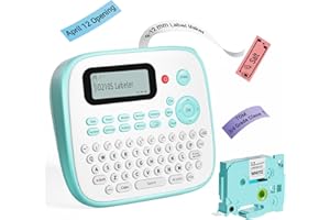 Vixic Label Maker D210S Labeler Machine 12mm Portable Label Printer with QWERTY Keyboard,600+Symbols,Type-C for Power,Labeling Sticker for Home Office School Small Business Organization-Green