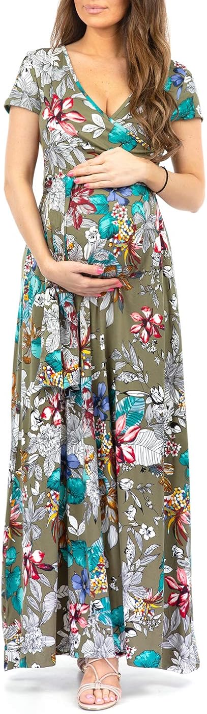 Maternity Short Sleeve Dress with Belt for Baby Shower or Casual Wear at  Women’s Clothing store