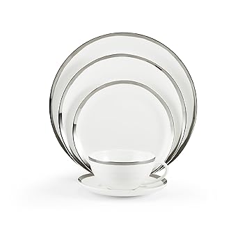 Mikasa Blakeslee Platinum Bone China 5-Piece Place Setting, Service for 1, White/Platinum