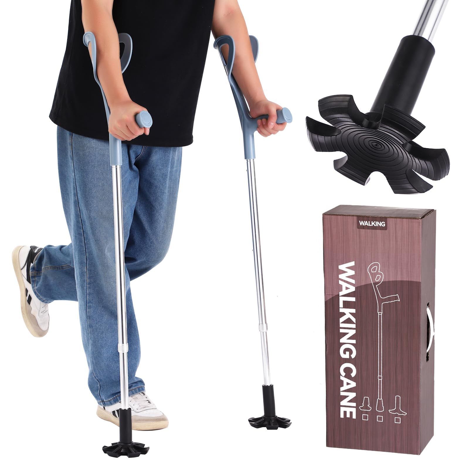 Photo 1 of 2 Pcs Forearm Crutches for Adults Foldable Knee Patients Mobility aids for Childre and Seniors for with Leg Injury Adjustable Travel Lightweight Walking Stick