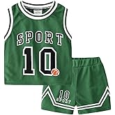 Volunboy Kids Sports Shorts Sets Boys Jerseys Tracksuit 2 Piece Basketball Performance Tank Top and Mesh Shorts Set