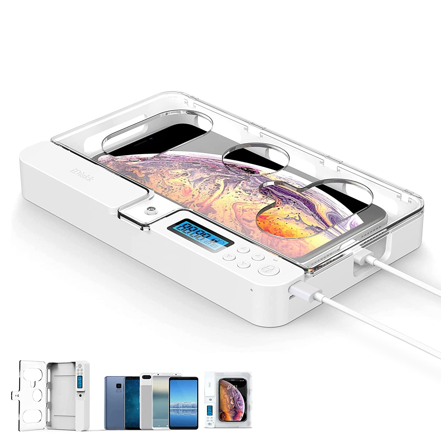 iDiskk Phone Lock Box with Timer Phone Jail,Self-control Phone Safe Lock Box for All iPhone and Most Android Phones, Electronic Timer Locker Gift for Kids, Students, Parents, Lock Phone Away(Crystal)