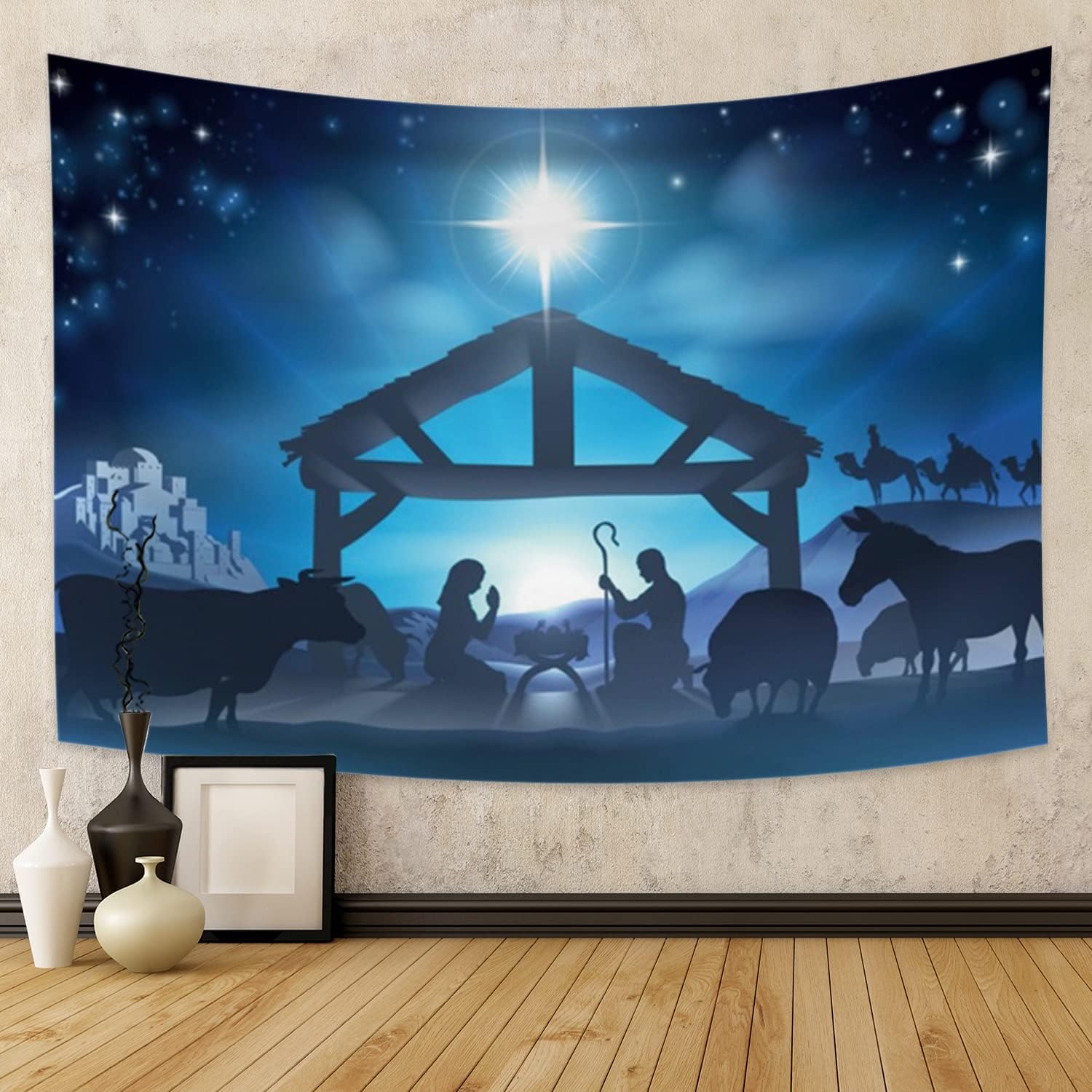 Tapestries - Jesus Nativity Tapestry, Christmas Wall Tapestry, Birth of Jesus Tapestry for Bedroom, Christian Religion Tapestry Wall Art for Teen Kids Living Room Hippie Party Decor, 80X60 Inches