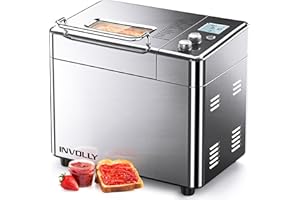 Involly 15 in 1 Bread Maker, 2 LB Bread Machine Stainless Steel for Gluten Free and Pizza Dough, Auto Nut Dispenser, Nonstick