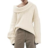 Saodimallsu Womens Off The Shoulder Sweater Top Oversized Fall Batwing Boat Neck Knit Sexy Casual Pullover