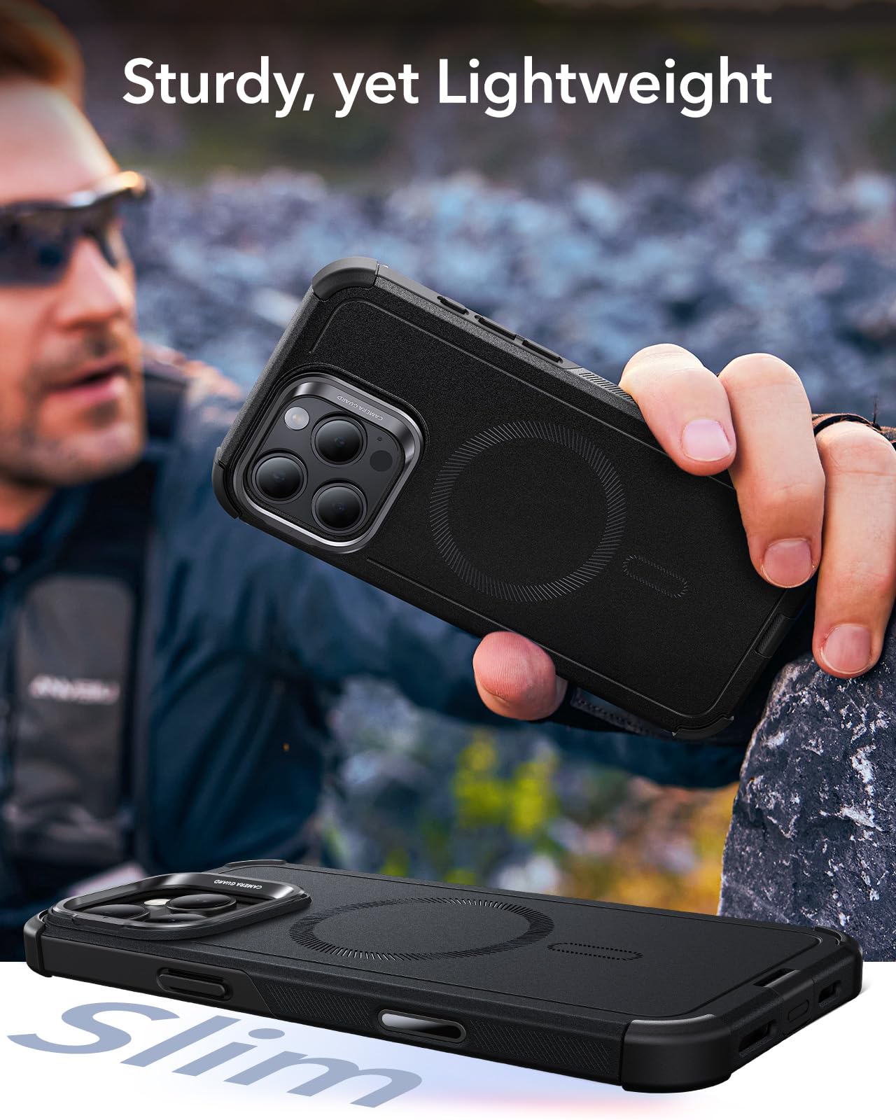 ESR for iPhone 16 Pro Max Case with Stash Stand, Camera Control, 23FT Military-Grade Shock-Absorbing Drop Protection, Compatible with MagSafe Accessories, Magnetic Cyber Series, Black