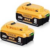 2Pack 8.0Ah Replacement for Dewalt 20V Max Battery DCB200 DCB201 DCB202 DCB203 DCB204 DCB205 DCB206 DCB2108,Compatible with Dewalt 20V Cordless Power Tools and Chargers