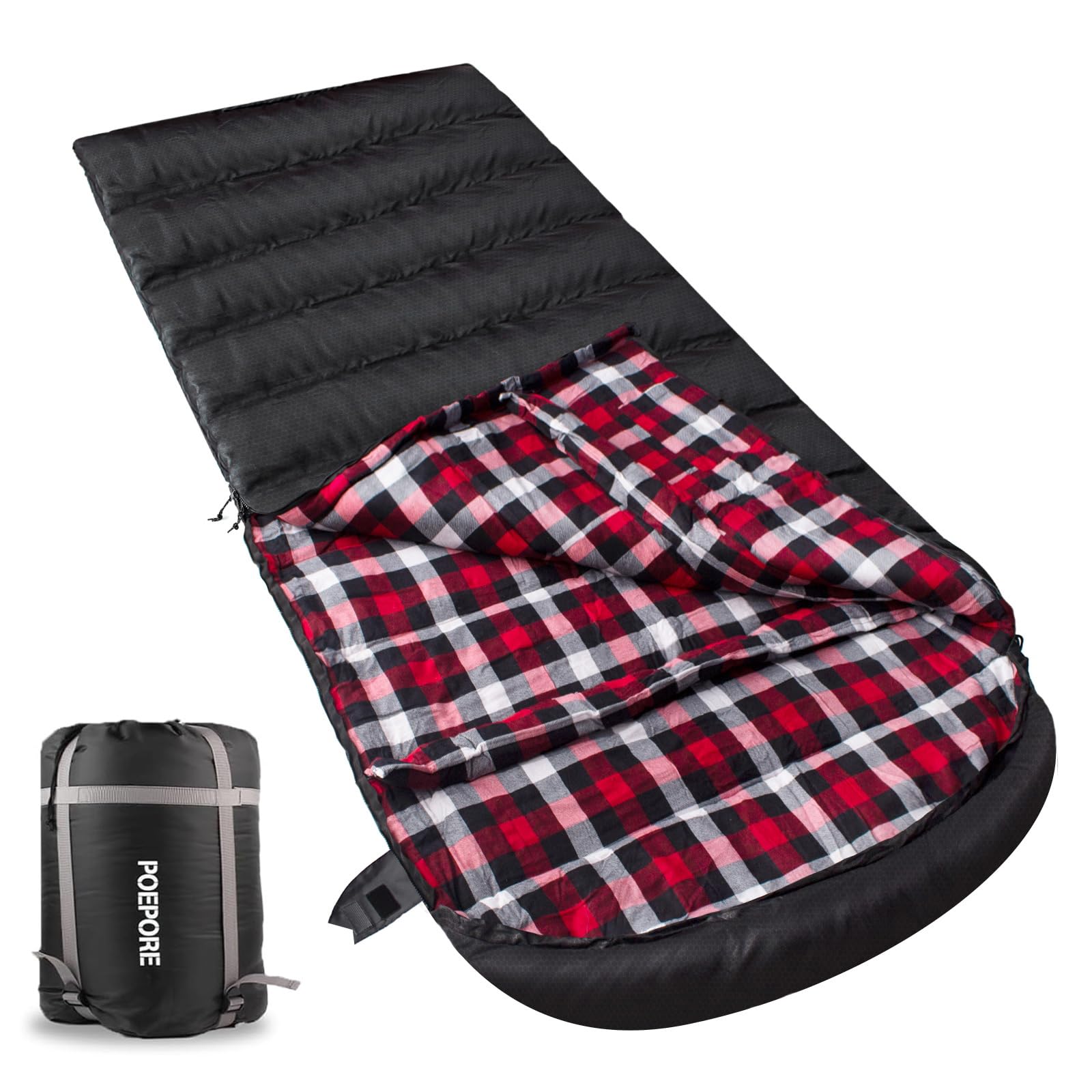 Photo 1 of POEPORE Flannel Sleeping Bag Cotton 0 Degree Cold Weather for Adults XXL Sleeping Bag 4 Season Big and Tall with Compression Sack