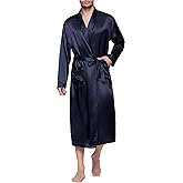 Lavenderi Mens Silky Satin Lounge Robe, Long Lightweight Sleepwear