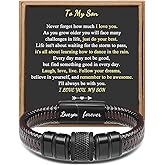 𝐆𝐢𝐟𝐭 𝐟𝐨𝐫 𝐌𝐞𝐧 Braided 𝐋𝐞𝐚𝐭𝐡𝐞𝐫 𝐁𝐫𝐚𝐜𝐞𝐥𝐞𝐭 for Men Dad Husband Boyfriend Son Grandson Brother Stainless Steel Clasp Engraved with Love You Forever Jewelry Birthday Gift 7.5 8.5 9 Inch