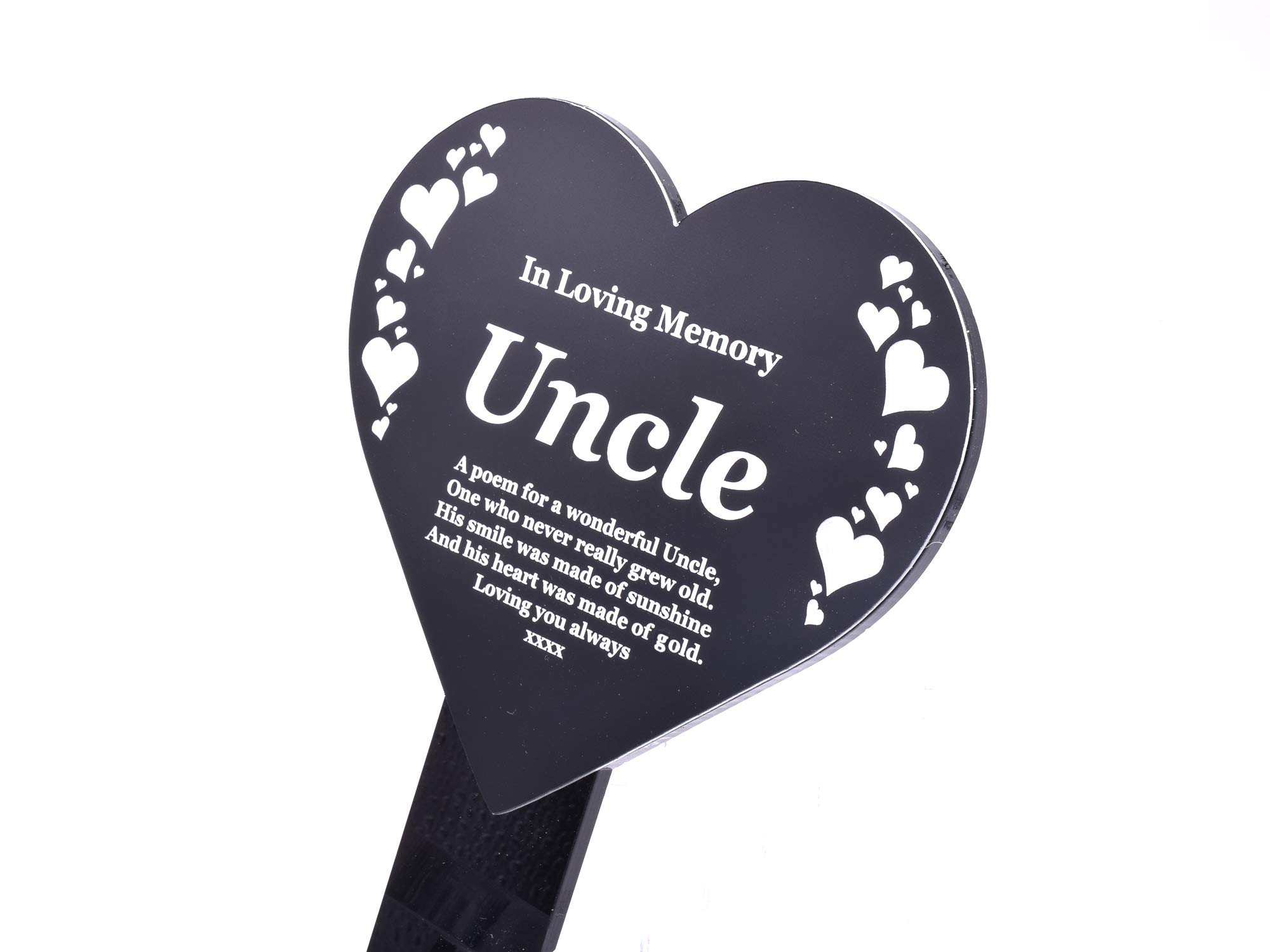 Uncle Heart Memorial Remembrance Plaque Stake - Gold/Silver/Copper/Black & White, Waterproof, Outdoor, Grave Marker, Tribute, Plant Marker (Black & White)