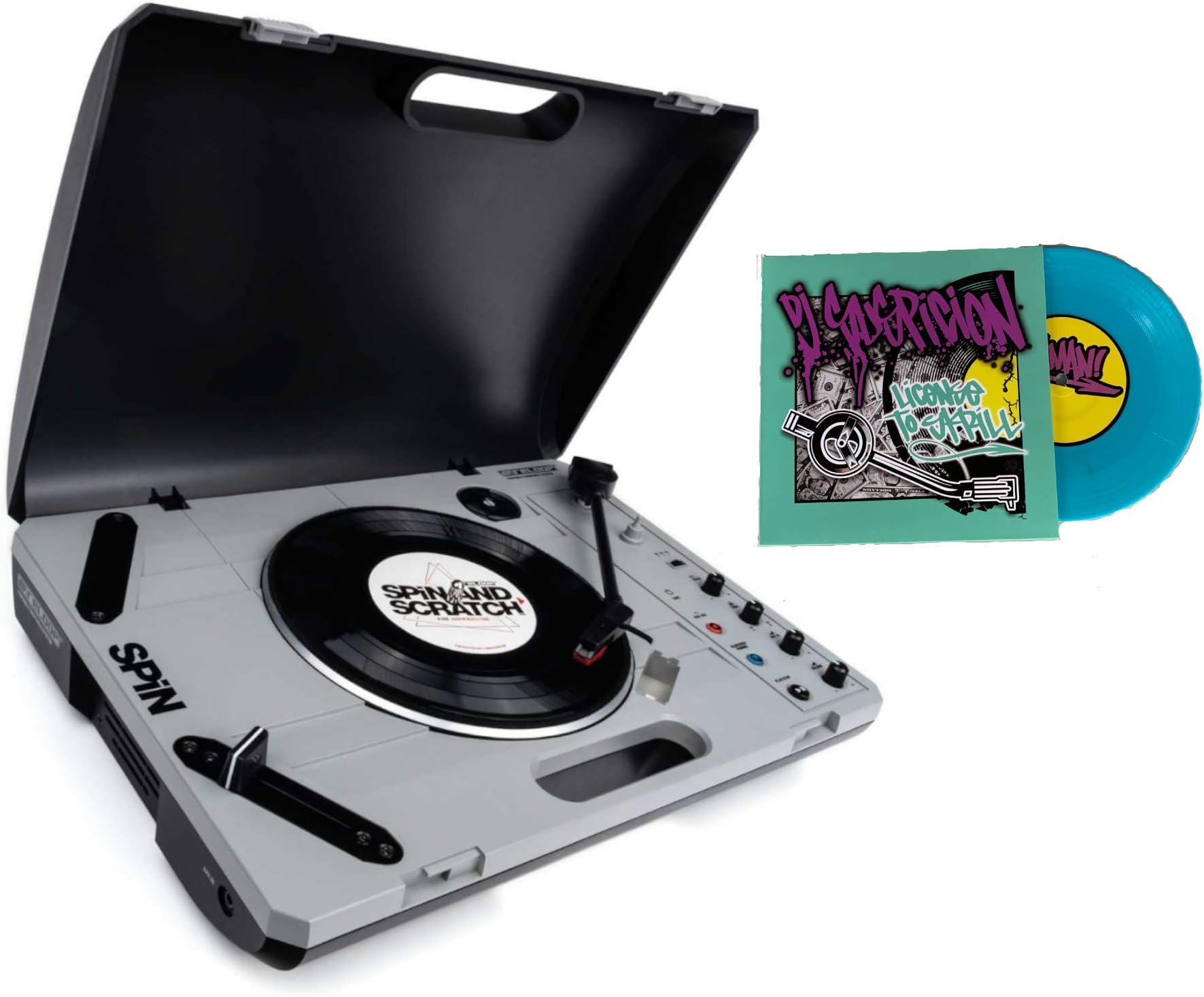 Reloop Spin Portable Turntable w/ 2 Different Battle Records.