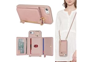 SunYoo for SE 2022/2020 iPhone 8 Case with Card Holder,Phone Case for iPhone 8 Case with Strap Crossbody Lanyard Stand Ring,iPhone 7 Wallet Case for Women,Leather Zipper Pocket Case-Rose gold
