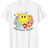Grow Positive Thoughts Yellow Smile Face Flowers Kids Girls T-Shirt