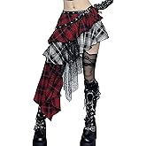 SEAUR Womens Gothic Skirt Steampunk A Line Skirt High Waist Layered Skirt Pleated Ruffle Lace Up Skirts Vintage Goth Costume