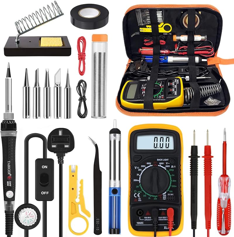 Tabiger 60W Soldering Kit with LCD Multimeter, 5 Tips, Stand & Soldering Tools