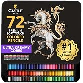 Castle Art Supplies 72 Colored Pencils for Adults - Soft Core Leads | For artists, professionals, and adult colorists - rich, creamy, velvety leads - organized in a presentation tin case