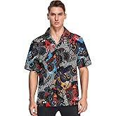 visesunny Stylish Men's Hawaiian Print Button Down Short Sleeve Shirt Funny Tropical Floral Casual Beach Shirts Gift