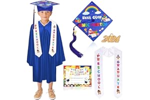 Yoirrat Preschool Graduation Gown Cap Stole Sash Tassel Certificate Shiny Preschool Graduation Outfit Gown Cap with Tassel