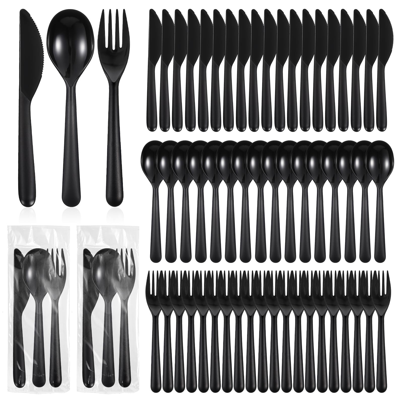 Photo 1 of ***SUPERMAL 180 PIEZAS***180Pcs Plastic Forks and Spoons Knives Set, Heavy Duty Matt Black Silverware Set, Plastic Silverware for Birthday Party Prom Night, Weddings, Halloween, Dishwasher Microwave Safe