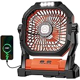 Camping Fan Rechargeable, 20000mAh Battery Powered Portable Fan with LED Light, 4-Speed 180° Adjustable, Camping Essentials for Tent, Travel, Car, Outdoor, Indoor, BBQ, Fishing, Jobsite - Orange