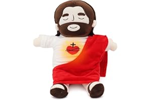 Yelakey Officially Jesus Plush Breathing Soothing Stuffed Animal Heart of Jesus Toy Savior Doll for Church Sunday School Religious Easter Gift for Kids (Red)