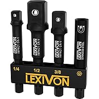 LEXIVON Impact Socket Adapter & Magnetic Bit Holder Set | 4 Pieces of 1/4-Inch Hex Shank Extension to 1/4", 3/8", and 1/2" Dr