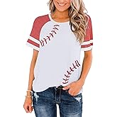 Sunidol Womens Baseball Shirt Raglan Short Sleeve Crewneck Patchwork Summer Casual Loose Baseball Mom Tees Tops