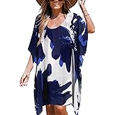 Moss Rose Women's Beach Kaftan Dresses Kimono Swimsuit Cover up for Bathing Suit with Floral Pattern