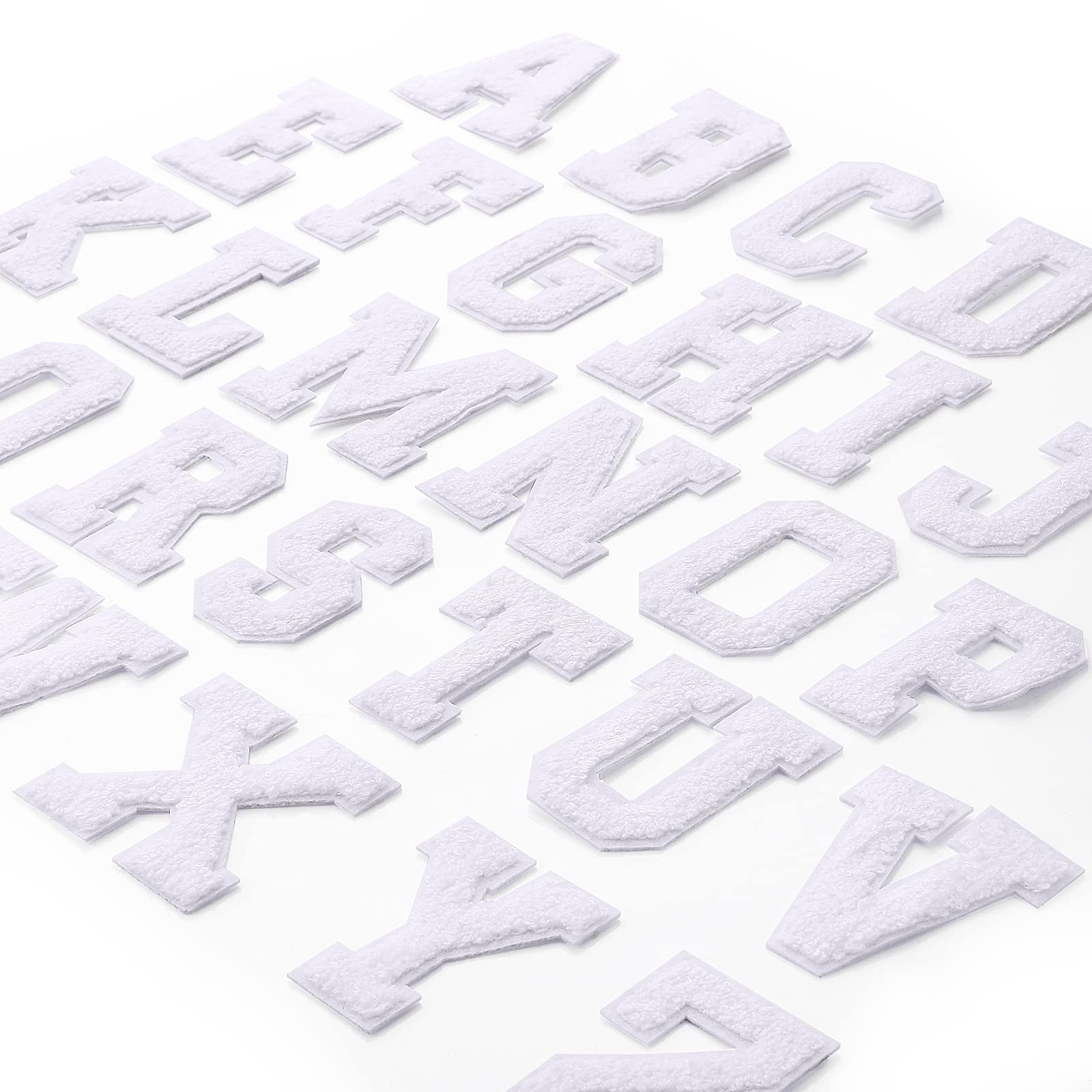 Photo 1 of Waydress 26 Pcs Chenille Letter Iron on Patches 2.8 Inch Sew On Chenille A-Z Alphabet Letter Patches for DIY Supplies (White Style)