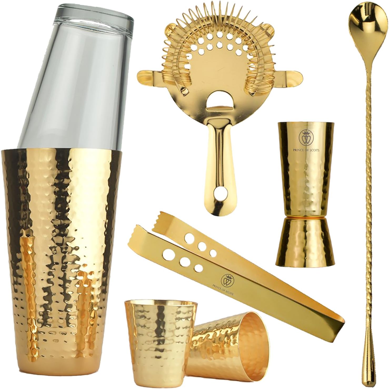 Prince of Scots 8 Piece Hammered Bar Set ~ Gold ~