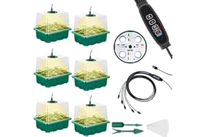 CANNABMALL Seedling Starter Trays 6 Packs Seed Starter Tray with Grow Light, Smart Controller Seed Starting Trays Kit with Humidity Dome (72 Cells) Indoor Gardening Plant Germination Trays Green