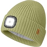 ATNKE LED Lighted Lined Fleece Beanie Cap,USB Rechargeable 4 LED Running Headlamp Hat with Light Gifts for Men and Women
