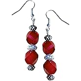 Red Crystal Valentine's Day Earrings - Valentine's Day Christmas Birthday Gift for her - Handmade Dangles