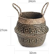 DOKOT Seagrass Plant Basket Natural Woven Planter Foldable with Handles Black view 7