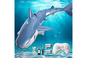 BLmukce 2.4GHz Remote Control Shark Toy for Pool, 1:18 Scale High Simulation RC Shark with Light & Spray Water, Electric Remote Controlled Swimming Water Toy Boat for 4 5 6 7 Year olds Kid Boys Girls