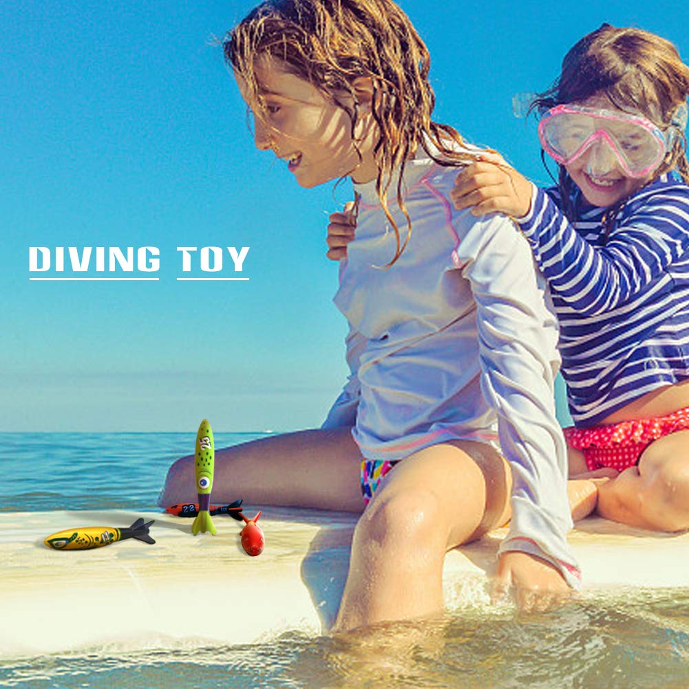 TYDOW Kit De Buceo Torpedo Agua Juego Acuático 4 Palos Juguetes Piscina Natacion para Ninos 5+