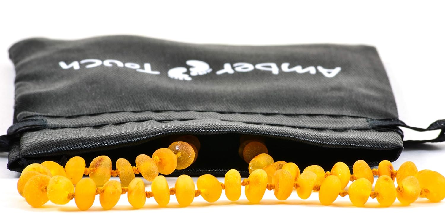 RAW Baltic Amber Necklace (Unisex) 13 inch. Unpolished Natural Amber from Baltic Region (Honey) : Baby