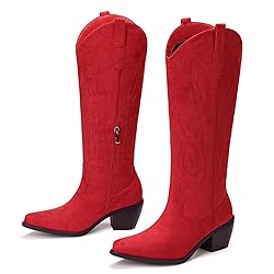 Pasuot Red Cowboy Boots for Women - Wide Calf