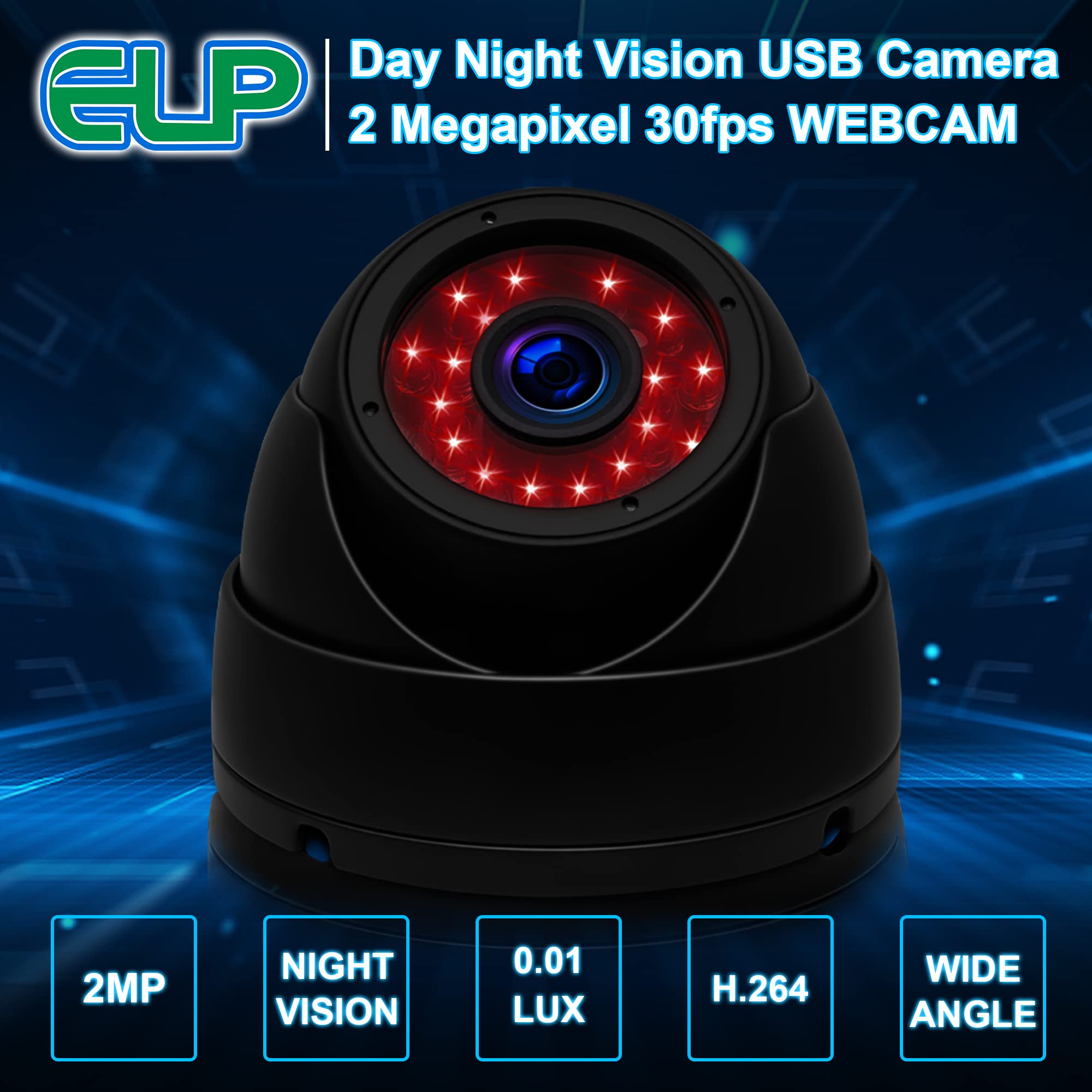 Sony IMX323 Sensor Mini Night Vision Dome USB Webcam HD 1080P UVC USB2.0 PC Camera 0.01LUX Low Light Home Surveillance Baby Camera for Computer, Laptop, Raspberry Pi