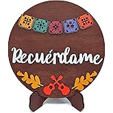Day of the Dead Decorations, Dia De Los Muertos Decorations, Recuerdame Dia de Los Muertos Wood Sign for Ofrenda, Round Altar De Muertos Decorations with Small Wood Stand